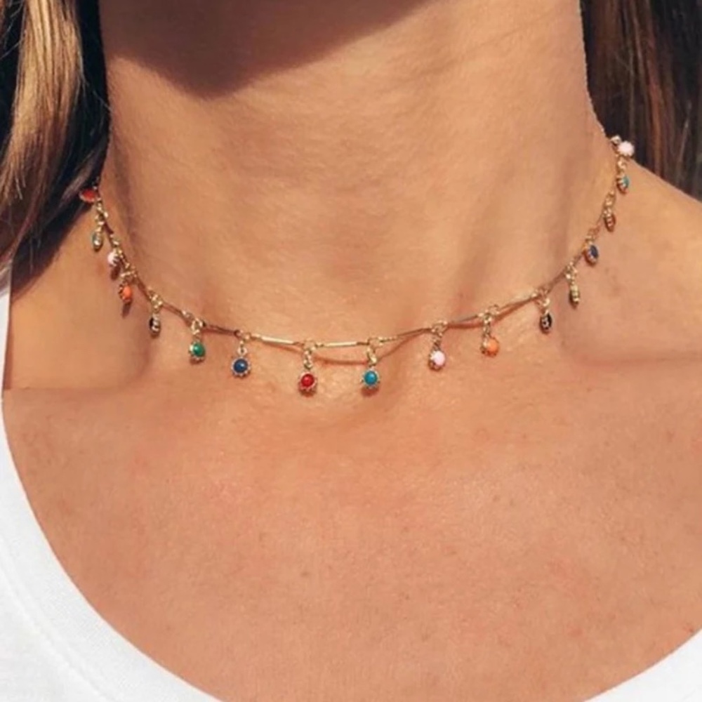 Colorful Sun Beads Gold Choker Rainbow Necklace